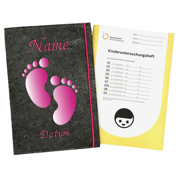 U-Heft Hülle personalisiert Baby Füße in pink